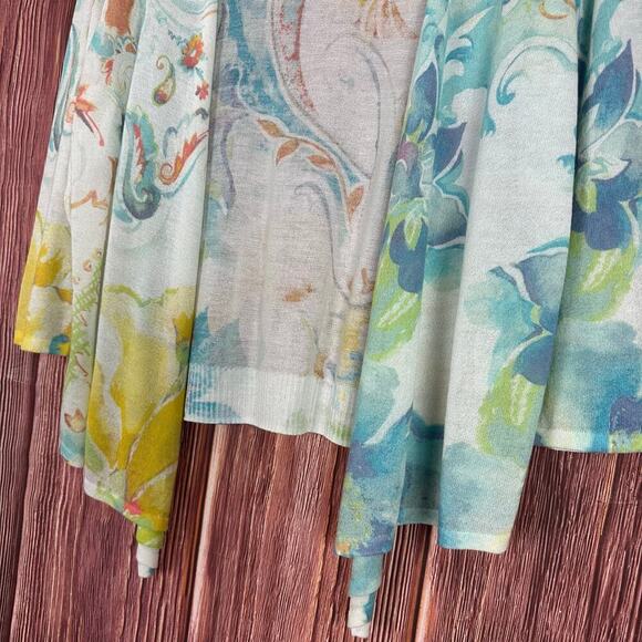 Chicos Multicolor Sheer Cardigan Multicolor Floral Artsy Womens Size 2 / Large L - Picture 6 of 7